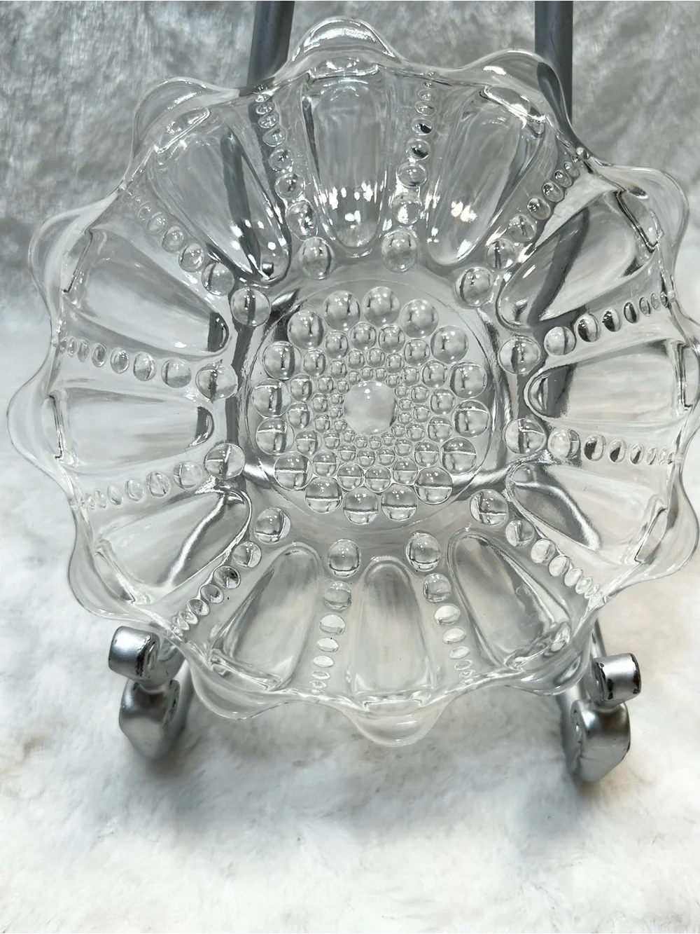 Vintage Federal Glass Jewelry Trinket Dish Bubble Pattern Scalloped Edge